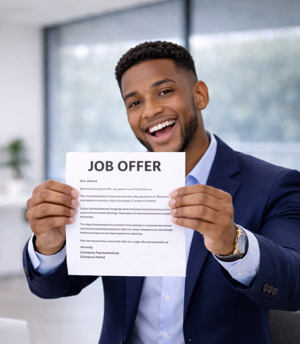 Professional holding job offer